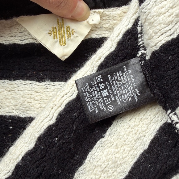 Anthropologie HWR Monogram Chunky Knit Striped Cardigan Black & White Size L EUC - Picture 14 of 16